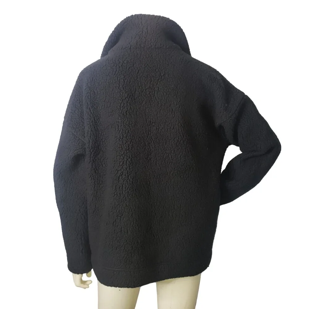 J. CREW 1/4 Zip Black Sherpa Sweater Jacket Size Large